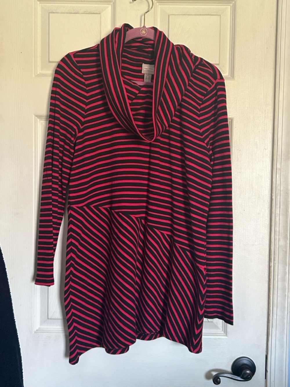 Chico’s funnel neck long sleeve red stripe top size